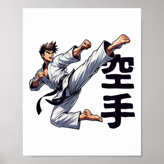 Martial Artist Mid-kick Martial Arts Karate Dojo K Poster (Voorkant)