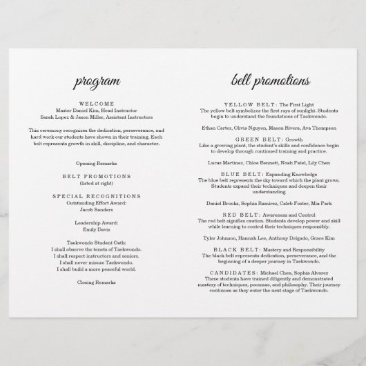Martial Arts Belt Ceremony Program Flyer (Achterkant)