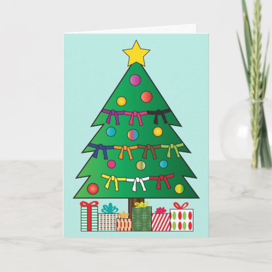 Martial Arts Belts Christmas Holiday Tree Feestdagen Kaart (Voorkant)