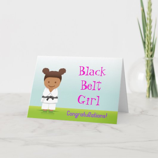 Martial Arts Black Belt Girl Congratulations Card Kaart (Voorkant)