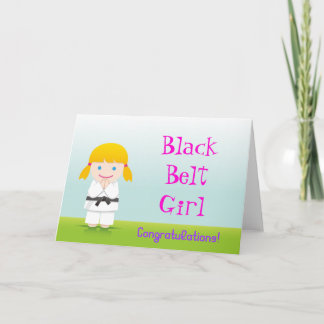 Martial Arts Black Belt Girl Congratulations Card Kaart