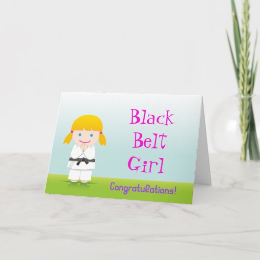Martial Arts Black Belt Girl Congratulations Card Kaart (Voorkant)