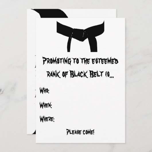 Martial Arts Black Belt Promotie Test Uitnodiging (Voorkant / Achterkant)