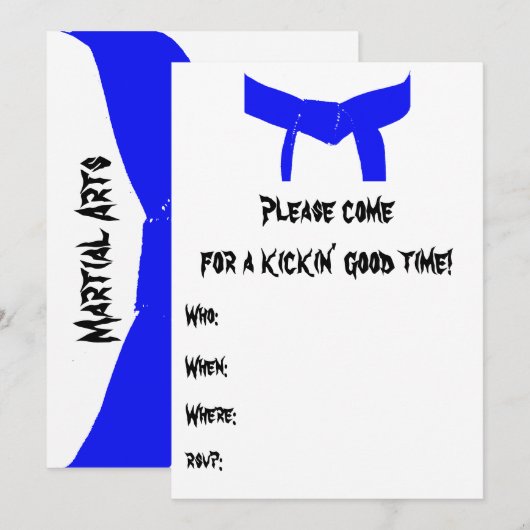 Martial Arts Blue Belt Verjaardagsfeest Uitnodigin Kaart (Voorkant / Achterkant)