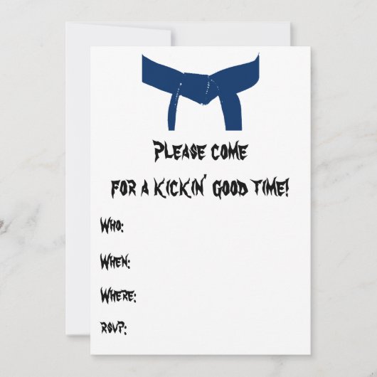 Martial Arts Blue Belt Verjaardagsfeest Uitnodigin Kaart (Voorkant)