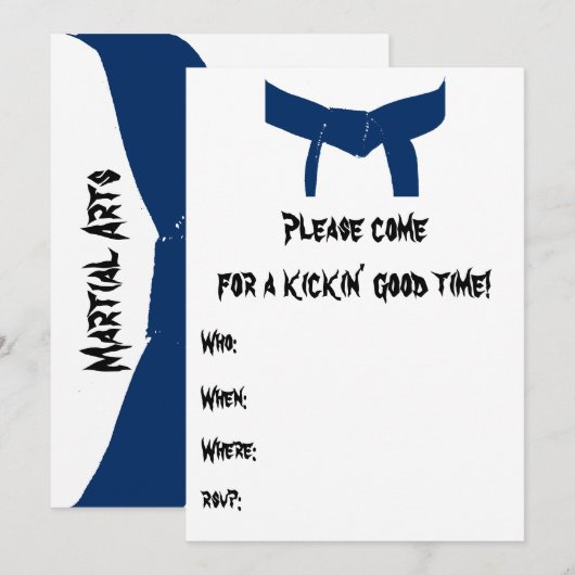 Martial Arts Blue Belt Verjaardagsfeest Uitnodigin Kaart (Voorkant / Achterkant)