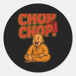 Martial Arts Boksen Humor Chop Chop Cartoon Priest Ronde Sticker