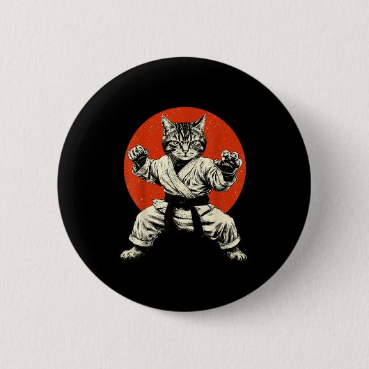 Martial Arts Cat Karate Judo Japanese Flag Funny J Ronde Button 5,7 Cm (Voorkant)