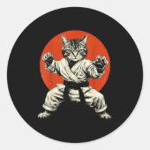 Martial Arts Cat Karate Judo Japanese Flag Funny J Ronde Sticker (Voorkant)