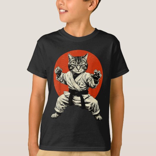 Martial Arts Cat Karate Judo Japanese Flag Funny J T-shirt (Voorkant)