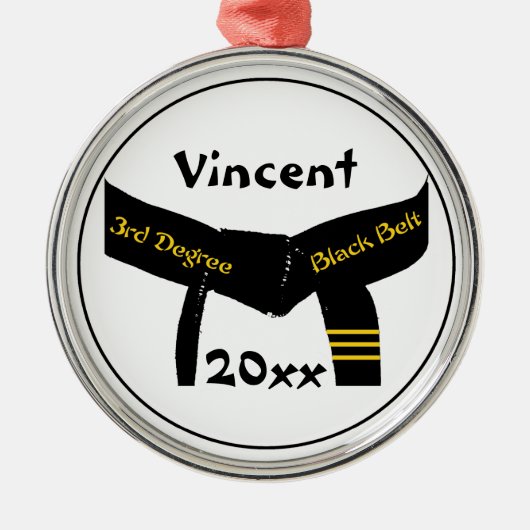 Martial Arts Derdegraads Black Belt Rank Metalen Ornament (Voorkant)