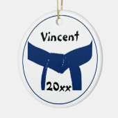 Martial Arts donkerblauwe riem gedateerd Keramisch Ornament (Links)