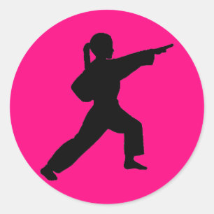Martial Arts Front Strike Meisje heet roze sticker