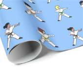 Martial Arts Girls blue gift wrappapier Cadeaupapier (Rol Hoek)