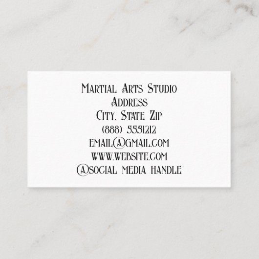 Martial Arts Instructor Studio Visitekaartje (Achterkant)