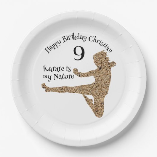 Martial Arts Japan Silhouet Karate Jongen Verjaard Papieren Bordje (Voorkant)