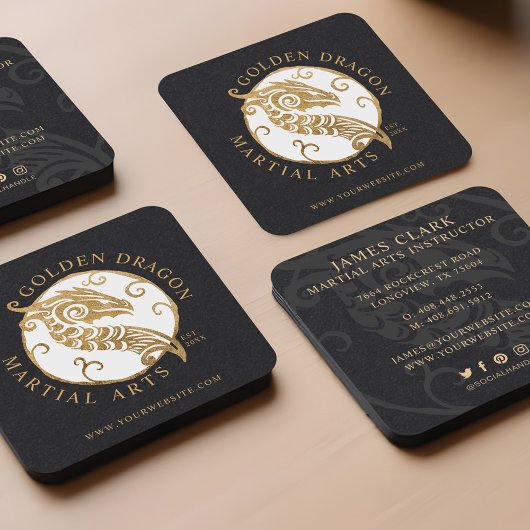 Martial Arts / Karate Golden Dragon Medallion Logo Vierkante Visitekaartje