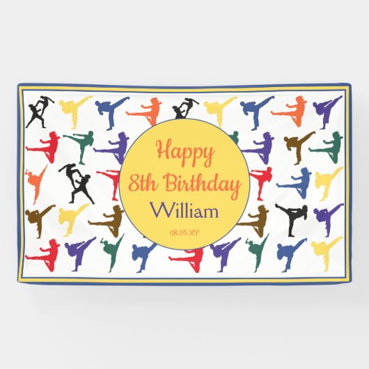 Martial Arts Karate Kinder Happy 8th Verjaardagsba Spandoek (Horizontaal)