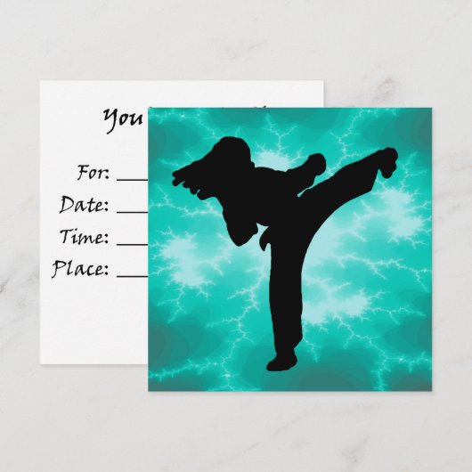 Martial Arts Lightning Invitation vrouw in Blauwgr Kaart (Voorkant / Achterkant)