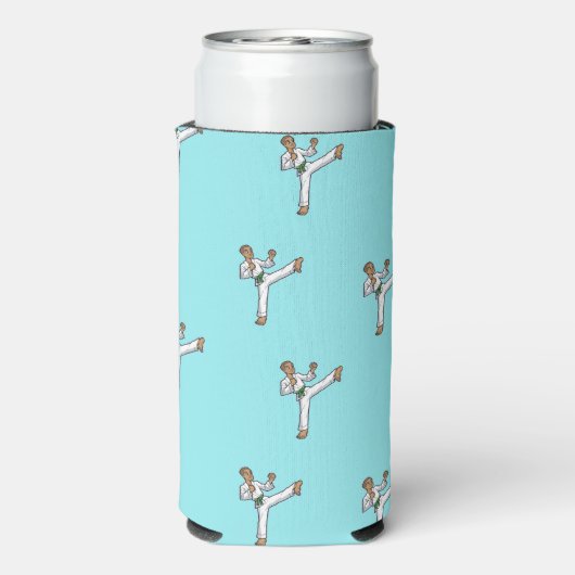 Martial arts master patroon op blauw seltzer blikjeskoeler (Seltzer Achterkant)