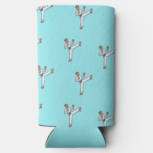 Martial arts master patroon op blauw seltzer blikjeskoeler (Achterkant)