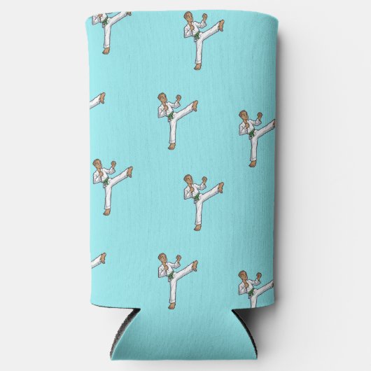 Martial arts master patroon op blauw seltzer blikjeskoeler (Voorkant)