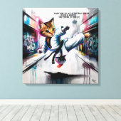 Martial Arts Meets Street Style – Cartoon Kitten Canvas Afdruk (Insitu (Houten vloer))