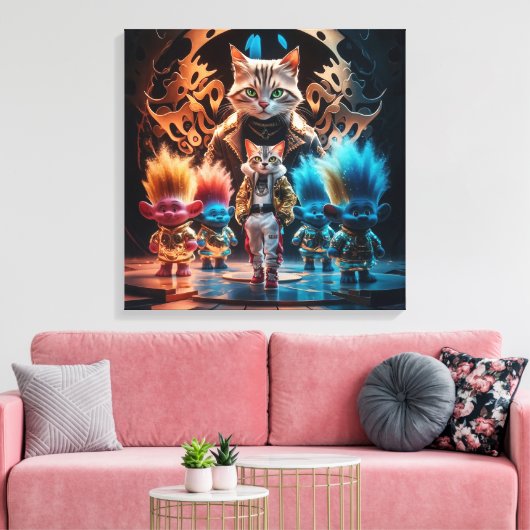 Martial Arts Meets Street Style – Cartoon Kitten Canvas Afdruk (Insitu (Woonkamer))