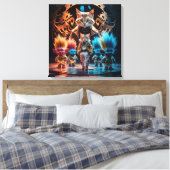 Martial Arts Meets Street Style – Cartoon Kitten Canvas Afdruk (Insitu (Slaapkamer))