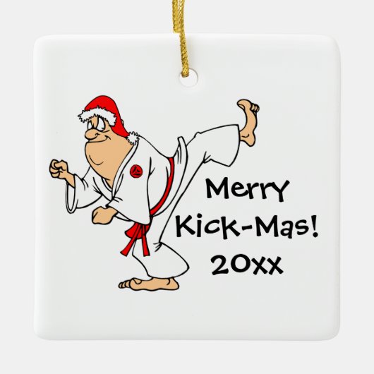 Martial Arts Merry Kick-Mas Kerstmis Keramisch Ornament (Voorkant)