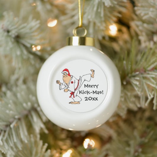 Martial Arts Merry Kick-Mas Kerstmis Keramische Bal Ornament (Boom)