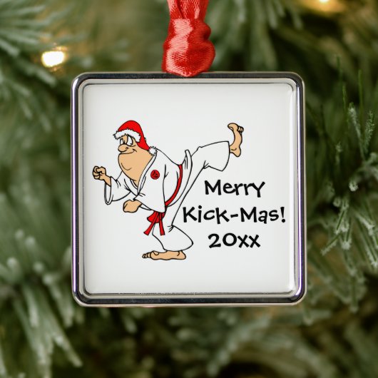 Martial Arts Merry Kick-Mas Kerstmis Metalen Ornament (Boom)