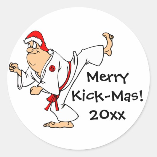 Martial Arts Merry Kick-Mas Kerstmis Ronde Sticker (Voorkant)