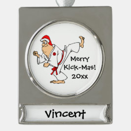 Martial Arts Merry Kick-Mas Kerstmis Verzilverd Banner Ornament