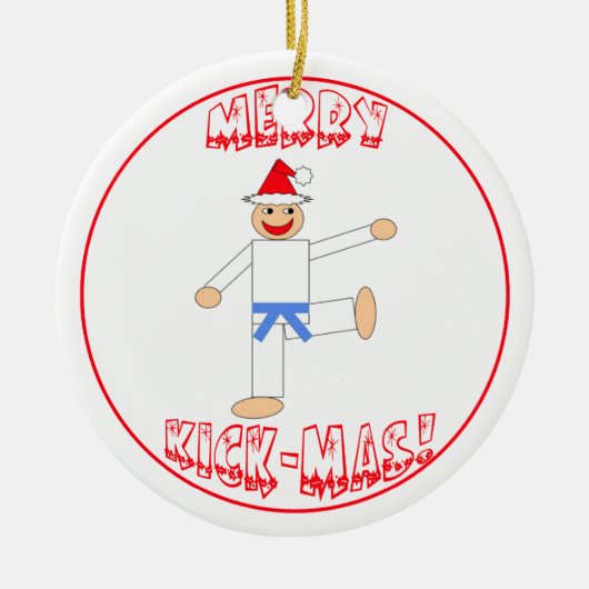 Martial Arts Merry Kick Mas Light Blue Belt Keramisch Ornament (Voorkant)