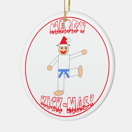Martial Arts Merry Kick Mas Light Blue Belt Keramisch Ornament (Links)