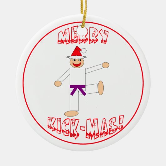 Martial Arts Merry Kick Mas Paarse Belt Keramisch Ornament (Voorkant)