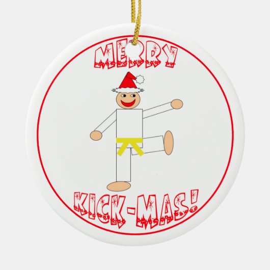 Martial Arts Merry Kick Mas Yellow Belt Keramisch Ornament (Voorkant)