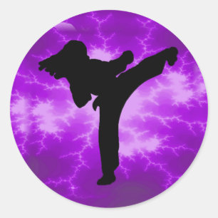 Martial Arts Paars Lightning Girl Ronde Sticker
