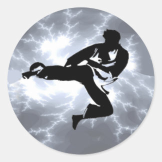 Martial Arts Silver Lightning man Ronde Sticker
