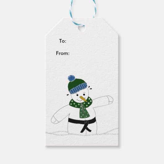 Martial Arts Snowman Cadeaulabel (Voorkant)