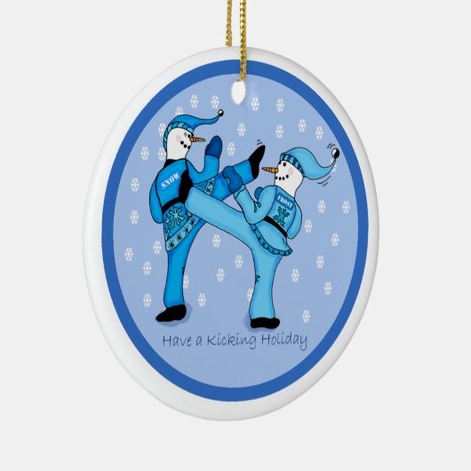 Martial Arts Snowmen voor kerstversiering Keramisch Ornament (Rechts)