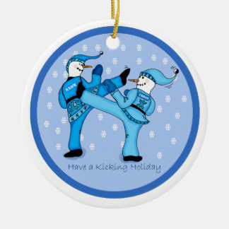 Martial Arts Snowmen voor kerstversiering Keramisch Ornament