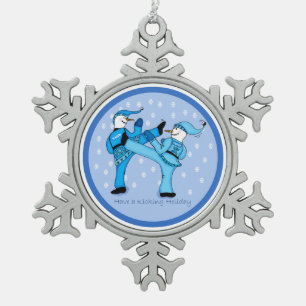 Martial Arts Snowmen voor kerstversiering Tin Sneeuwvlok Ornament