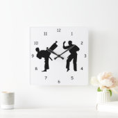 Martial Arts Sparring Silhouette Vierkante Klok (Huis)