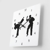 Martial Arts Sparring Silhouette Vierkante Klok (Hoek)