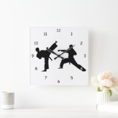 Martial Arts Sparring Silhouette Vierkante Klok (Huis)
