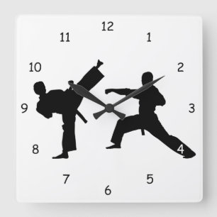 Martial Arts Sparring Silhouette Vierkante Klok