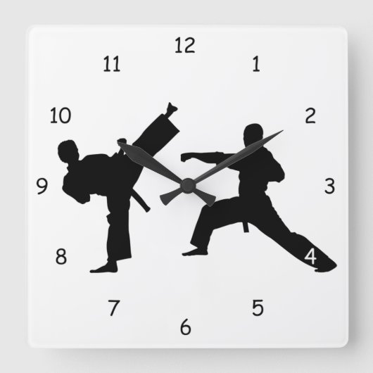 Martial Arts Sparring Silhouette Vierkante Klok (Voorkant)