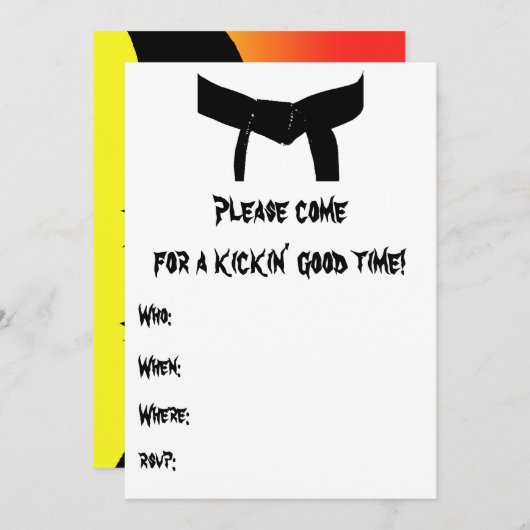 Martial Arts Verjaardagsfeest Geel Rood Uitnodigin Kaart (Voorkant / Achterkant)